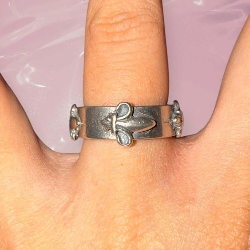Vintage Y2K Goth Fleur de Lis Band Ring 925 Sterling Silver Size 5
